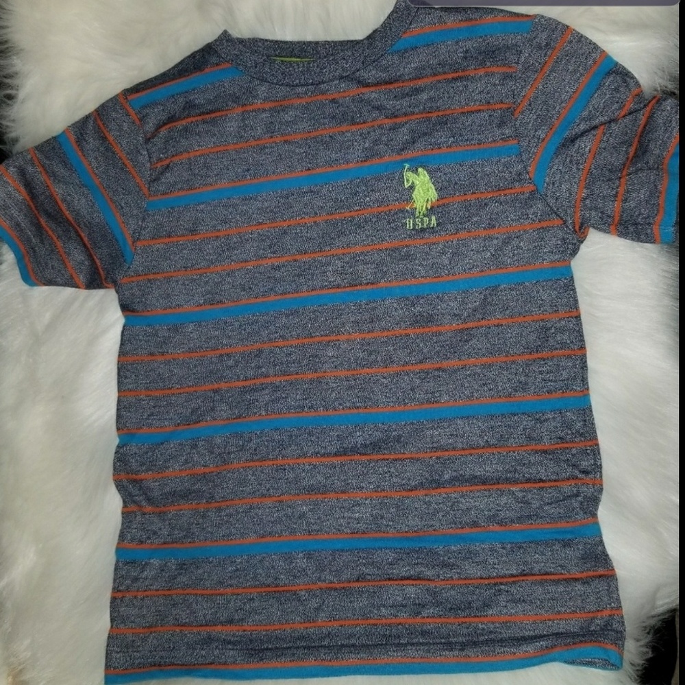 Boys size 10 - 12 U. S . Polo Assn gray stripe tee